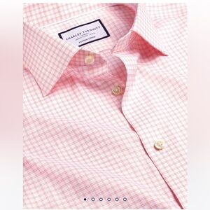 Charles Tyrwhitt Semi-Spread Collar Egyptian Cotton Twin Check Shirt - Pink